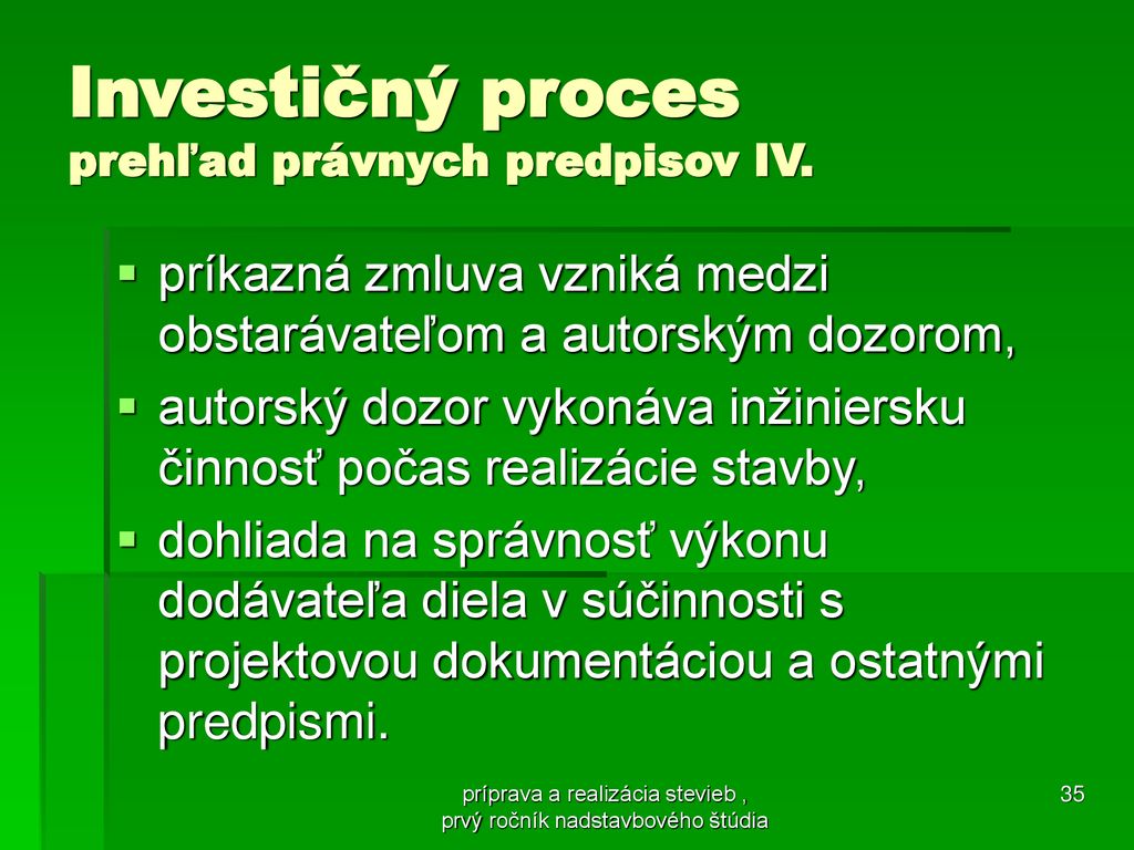 Investičný proces prehľad právnych predpisov IV.
