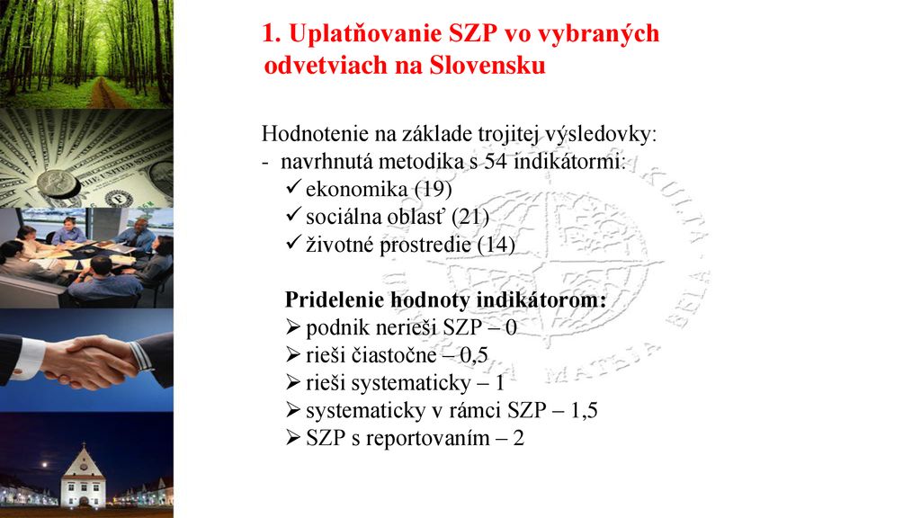 1. Uplatňovanie SZP vo vybraných odvetviach na Slovensku