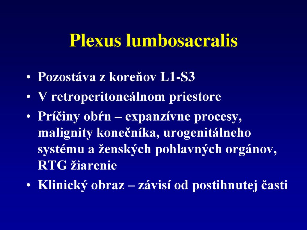 Plexus lumbosacralis Pozostáva z koreňov L1-S3