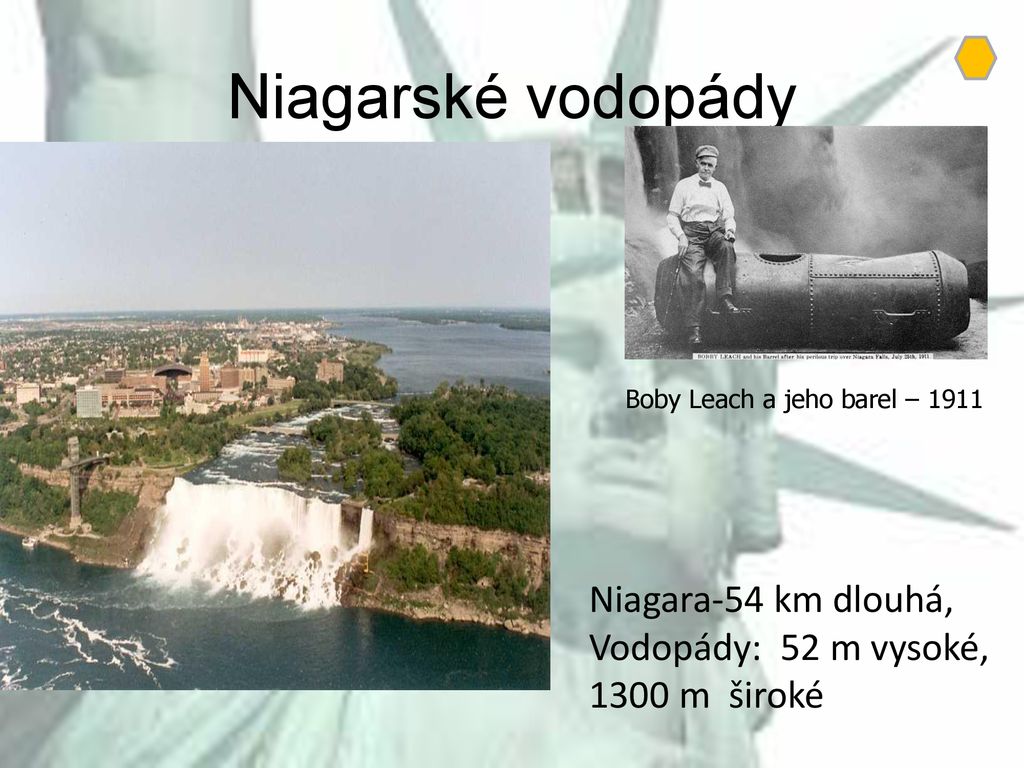 Niagarské vodopády Niagara-54 km dlouhá, Vodopády: 52 m vysoké,