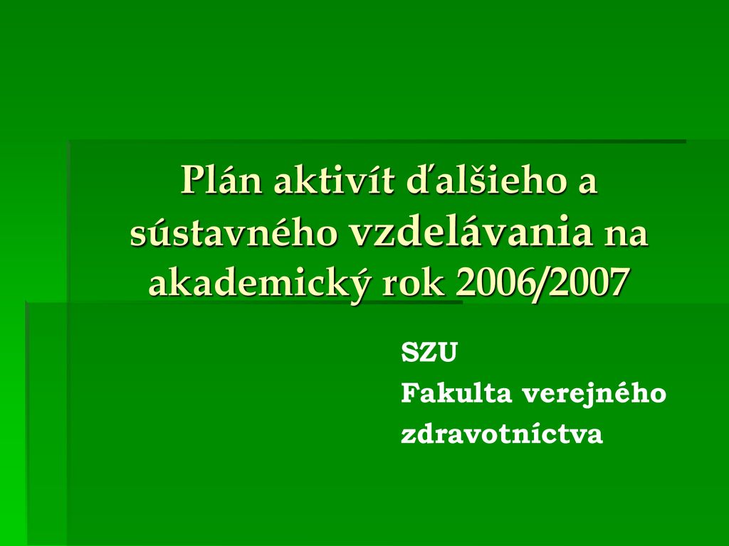 SZU Fakulta Verejného Zdravotníctva - Ppt Stáhnout