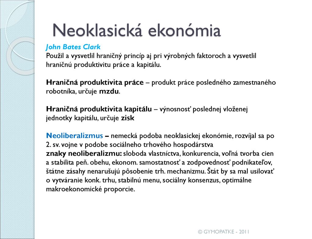 Neoklasická ekonómia John Bates Clark