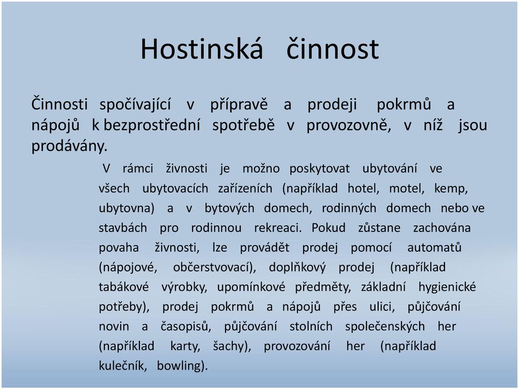 Co je to hostinská činnost?