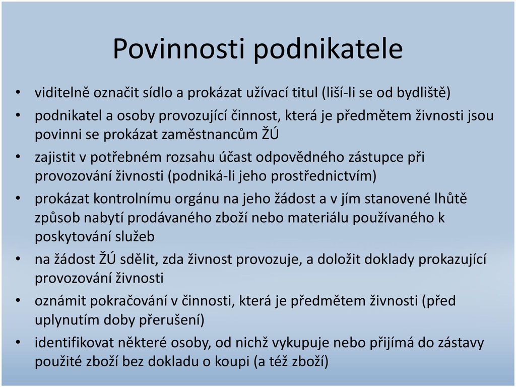 Jaké jsou základní povinnosti podnikatelé?