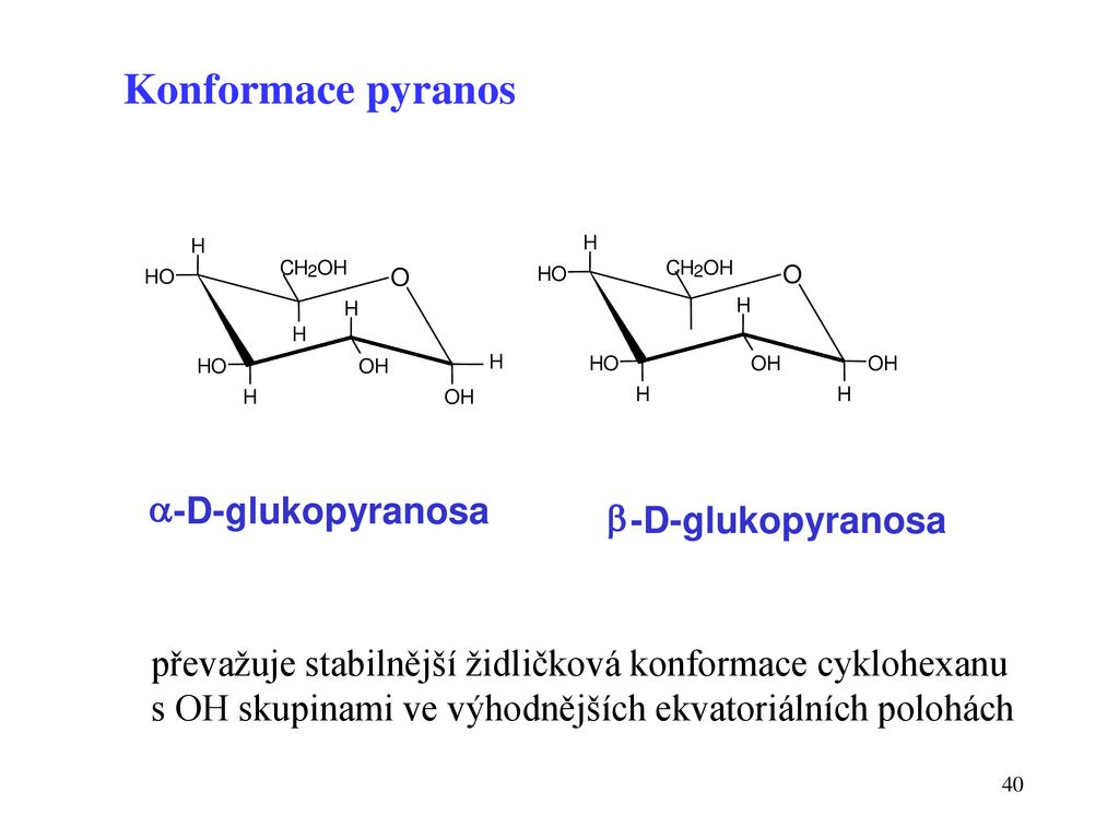 Konformace pyranos  -D-glukopyranosa b -D-glukopyranosa