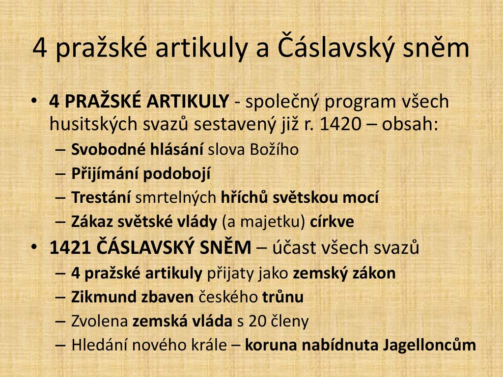 4 pražské artikuly a Čáslavský sněm