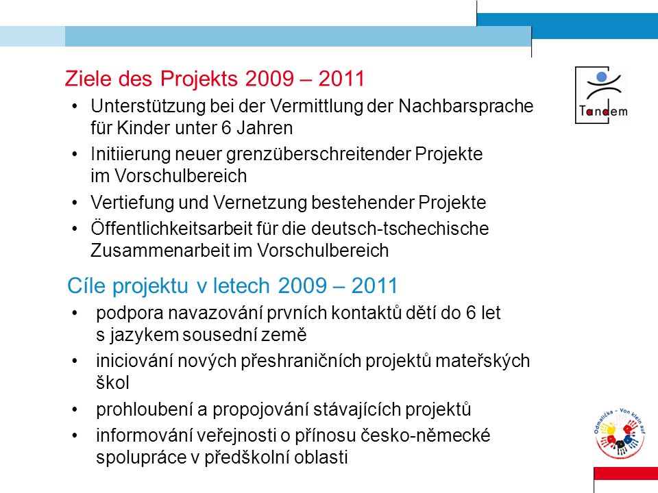 Cíle projektu v letech 2009 – 2011
