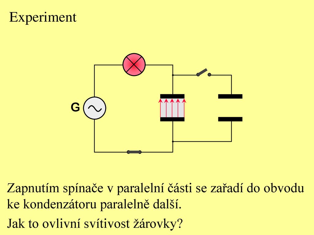 Experiment Zapnutím spínače v paralelní části se zařadí do obvodu