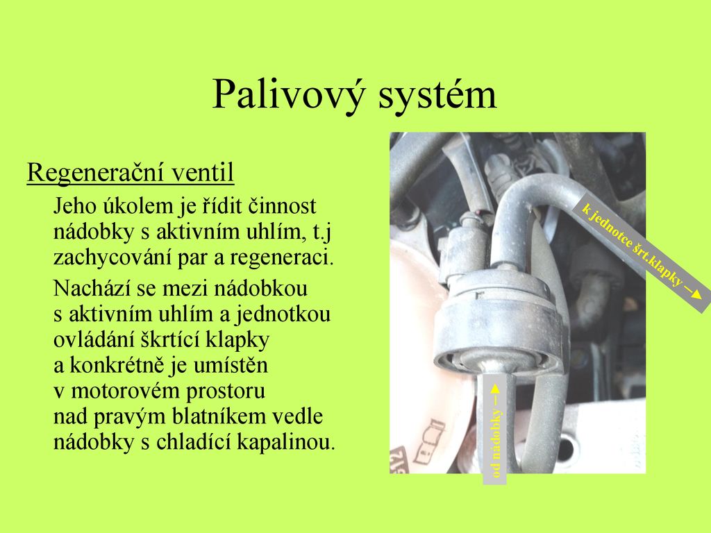 Palivový systém Regenerační ventil
