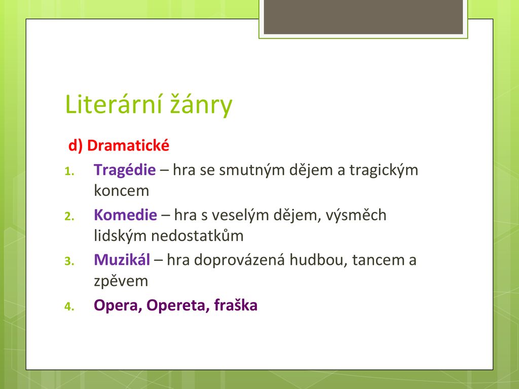 Literární Druhy A žánry - Ppt Stáhnout