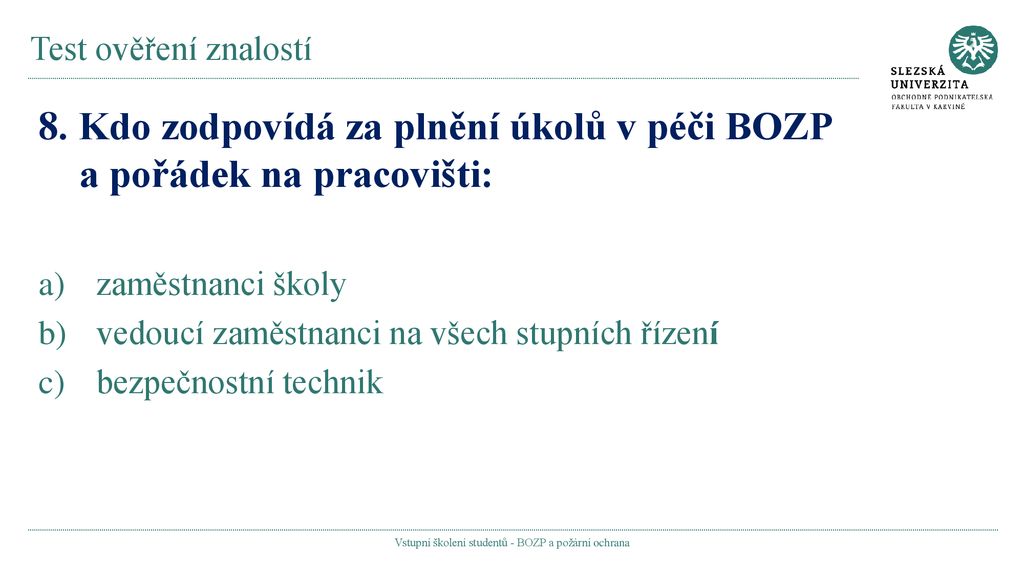 Kdo v organizaci odpovida za plneni ukolu BOZP?