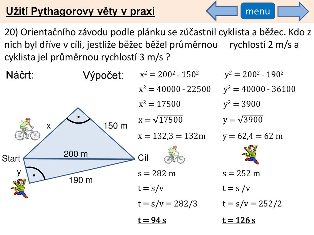 Užití Pythagorovy věty v praxi menu