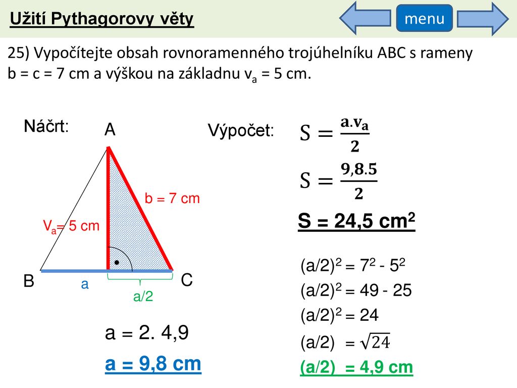 Užití Pythagorovy věty
