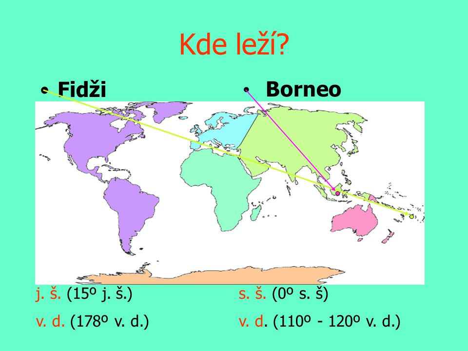 Kde leží Fidži Borneo j. š. (15º j. š.) v. d. (178º v. d.)