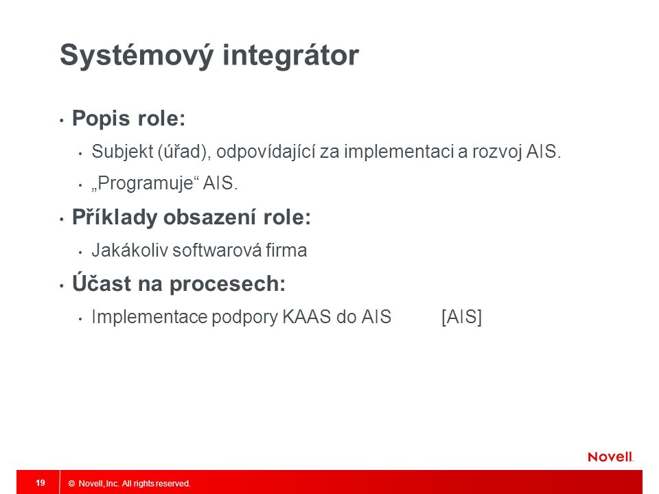 Systémový integrátor Popis role: Příklady obsazení role: