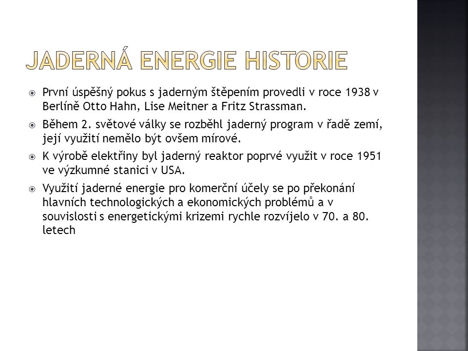 Jaderná energie historie
