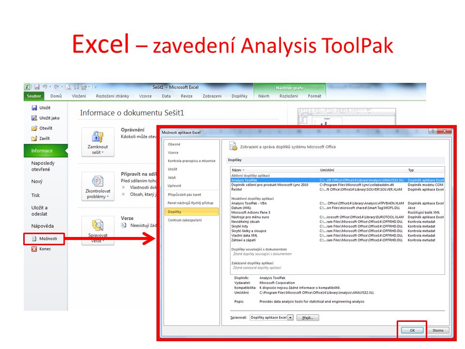 Excel – zavedení Analysis ToolPak