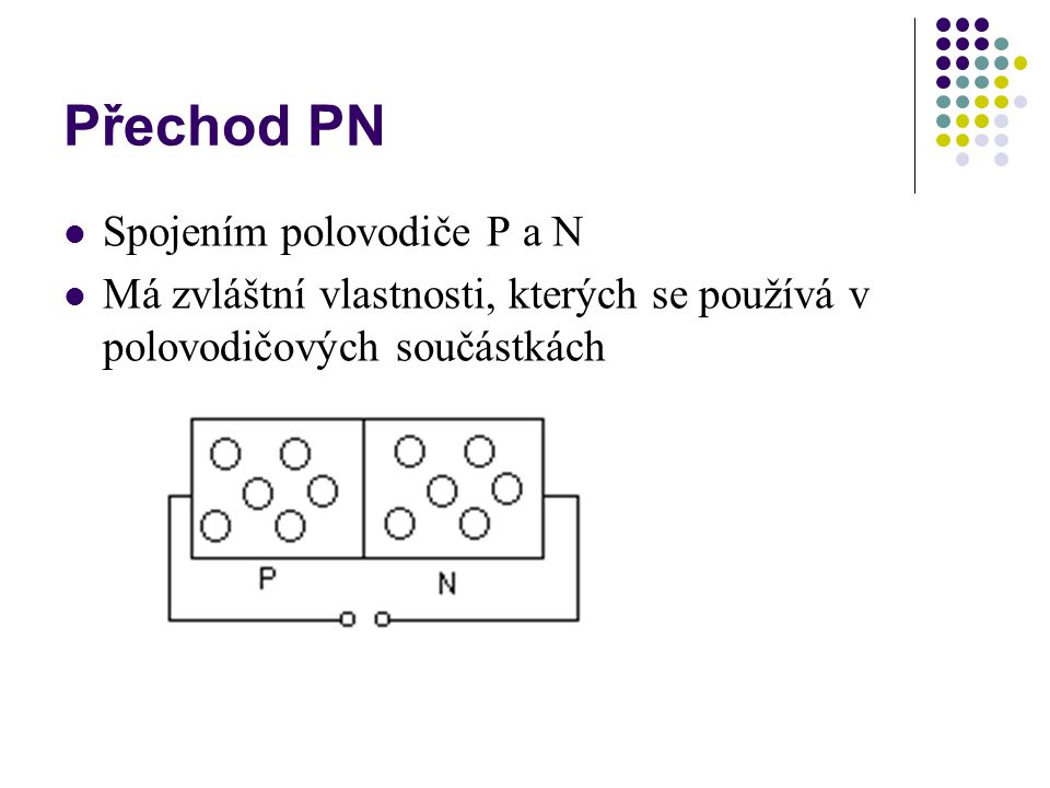Přechod PN Spojením polovodiče P a N