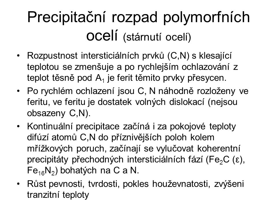 Precipitační rozpad polymorfních ocelí (stárnutí ocelí)