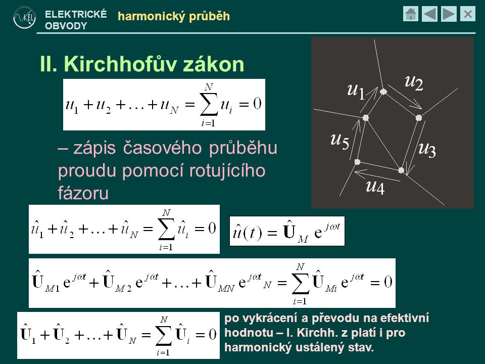 harmonický průběh II. Kirchhofův zákon. zápis časového průběhu proudu pomocí rotujícího fázoru.