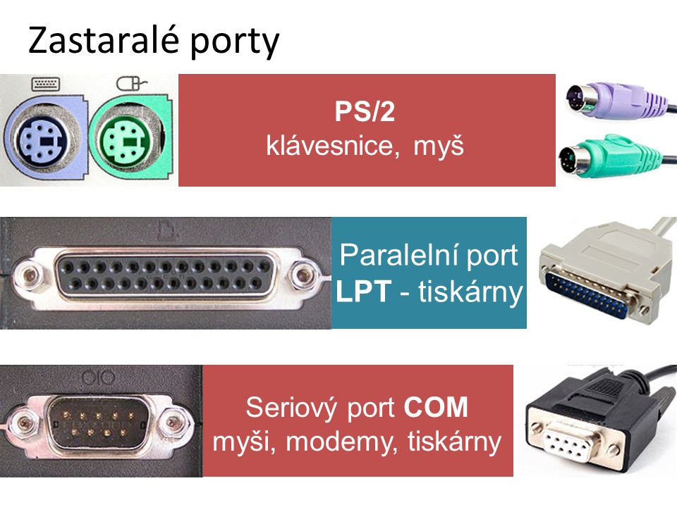 Zastaralé porty Paralelní port LPT - tiskárny PS/2 klávesnice, myš