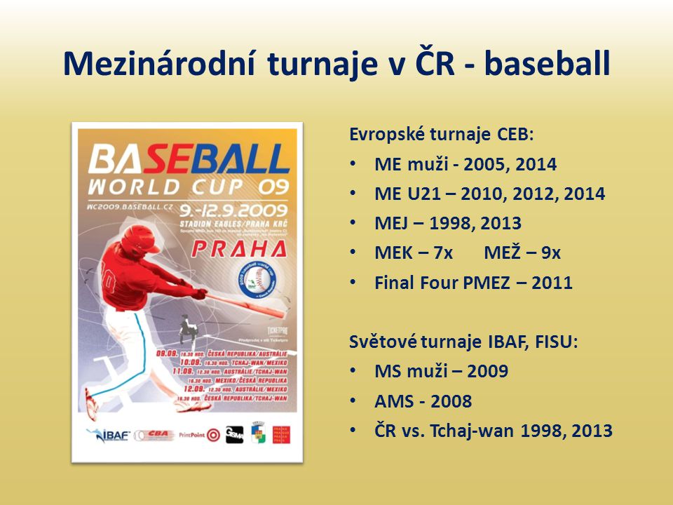 Mezinárodní turnaje v ČR - baseball