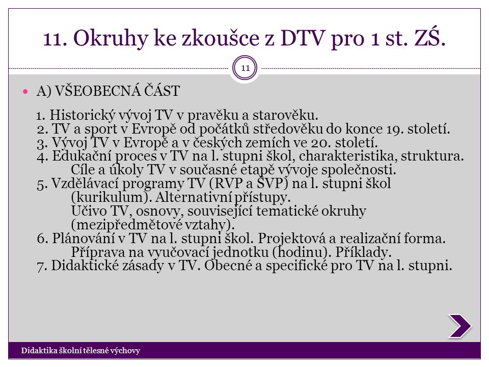 11. Okruhy ke zkoušce z DTV pro 1 st. ZŚ.