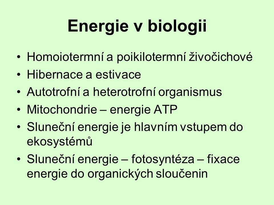 Energie v biologii Homoiotermní a poikilotermní živočichové