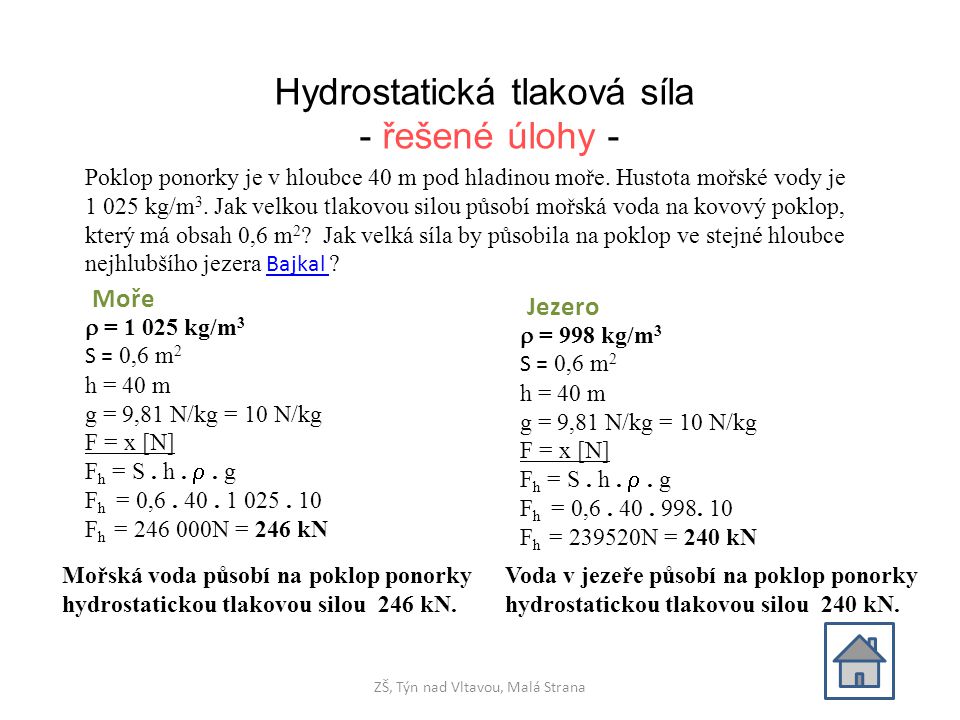 Hydrostatická tlaková síla - řešené úlohy -