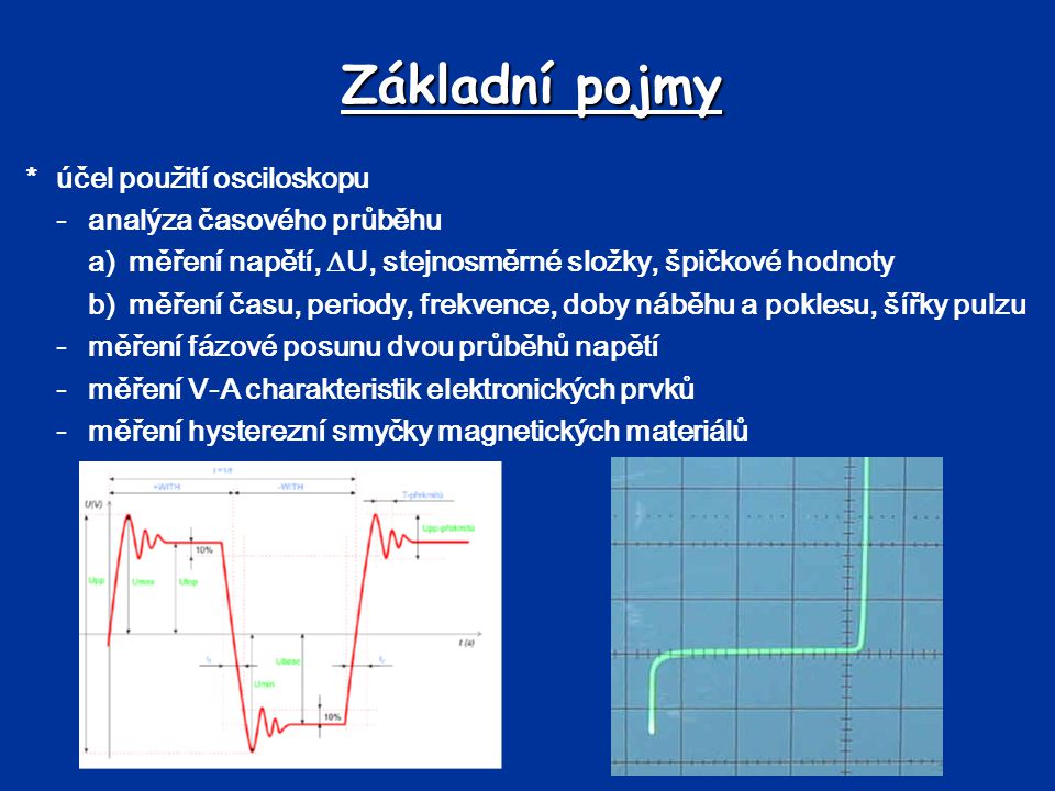 Základní pojmy * účel použití osciloskopu - analýza časového průběhu