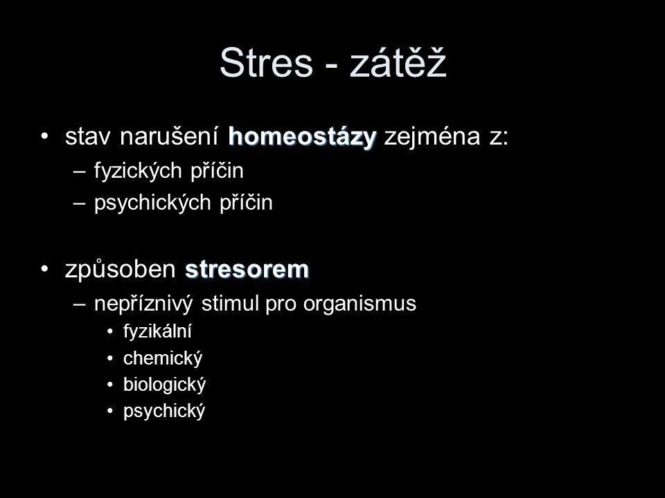 Stres - zátěž stav narušení homeostázy zejména z: způsoben stresorem