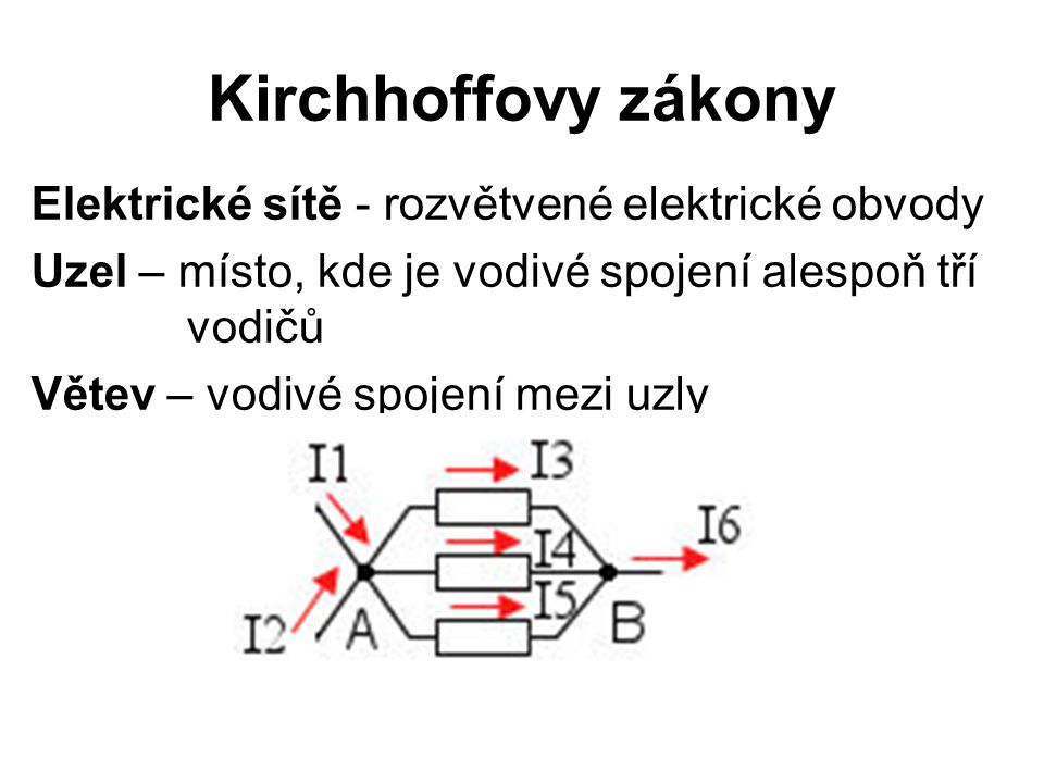 Kirchhoffovy zákony Elektrické sítě - rozvětvené elektrické obvody