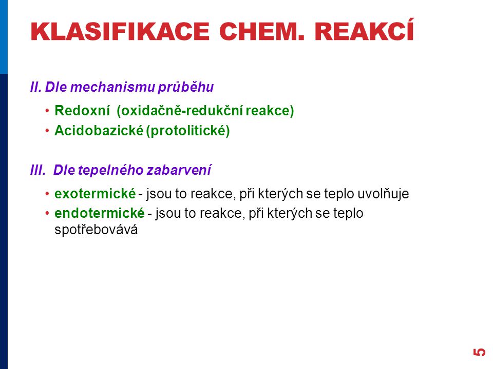 Klasifikace chem. reakcí