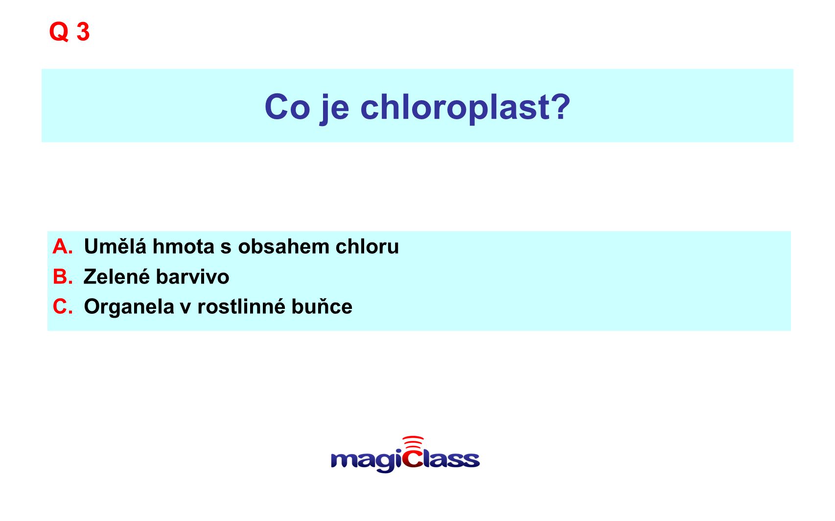 Co je chloroplast Q 3 Umělá hmota s obsahem chloru Zelené barvivo