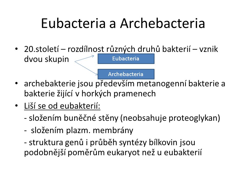 Eubacteria a Archebacteria