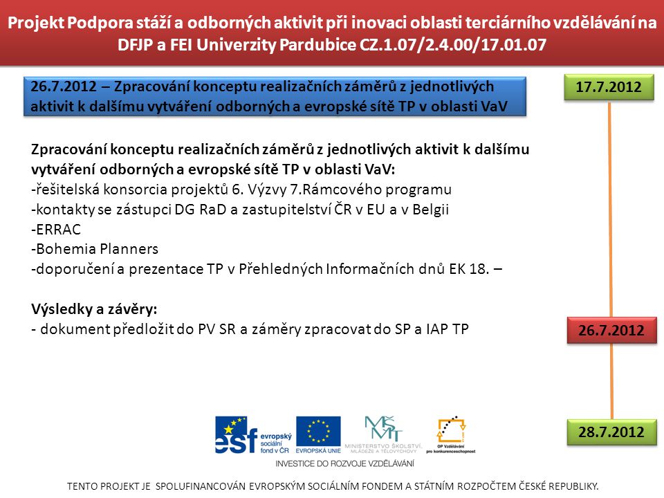 Projekt Podpora stáží a odborných aktivit při inovaci oblasti terciárního vzdělávání na DFJP a FEI Univerzity Pardubice CZ.1.07/2.4.00/