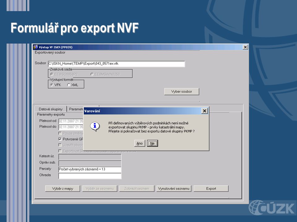 Formulář pro export NVF