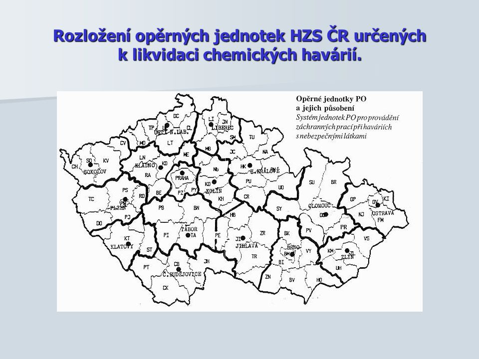 Rozložení opěrných jednotek HZS ČR určených k likvidaci chemických havárií.