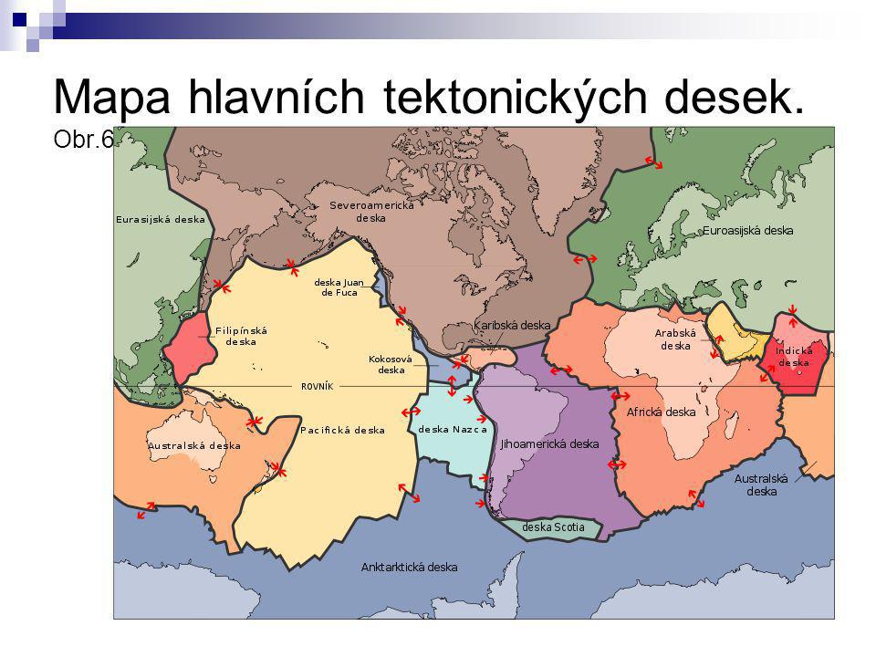 Mapa hlavních tektonických desek. Obr.6