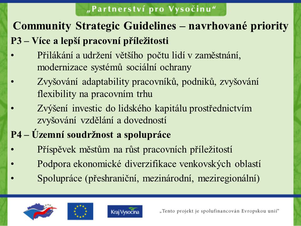 Community Strategic Guidelines – navrhované priority