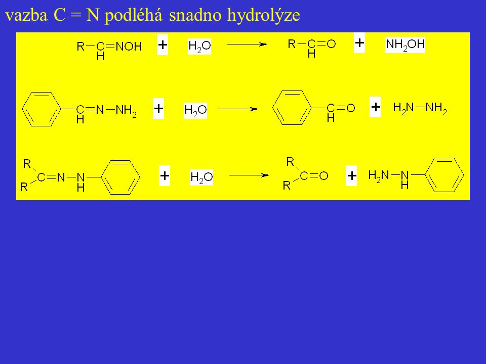 vazba C = N podléhá snadno hydrolýze