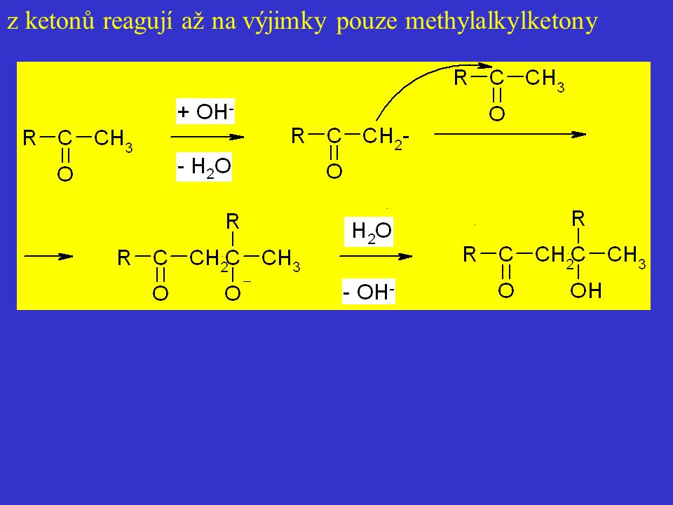 z ketonů reagují až na výjimky pouze methylalkylketony