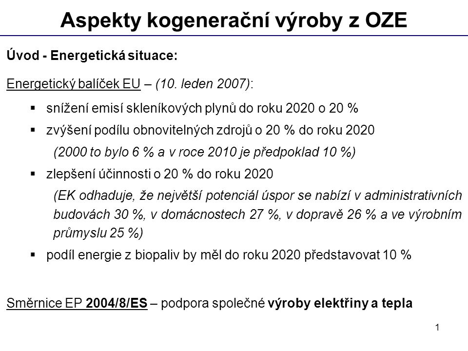 Aspekty kogenerační výroby z OZE