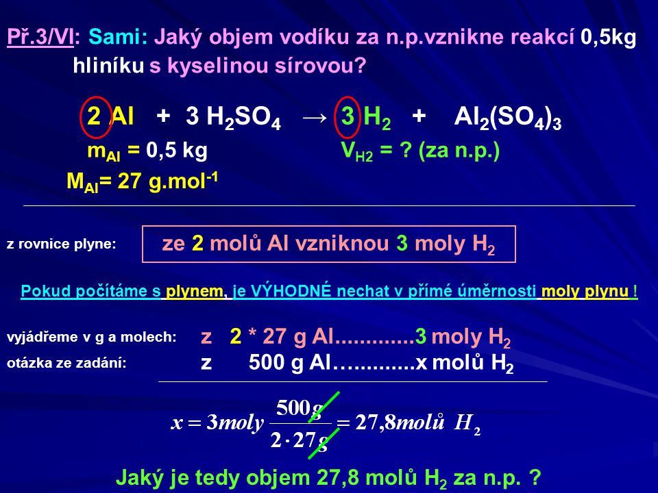 Př. 3/VI: Sami: Jaký objem vodíku za n. p. vznikne reakcí 0,5kg