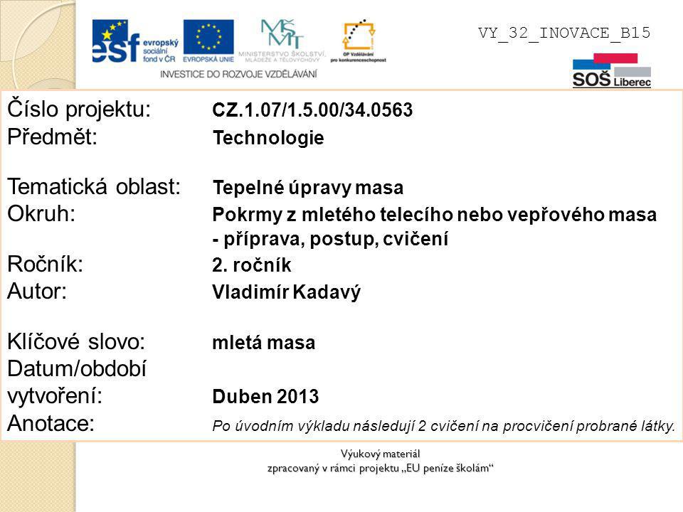 Výukový materiál zpracovaný v rámci projektu „EU peníze školám