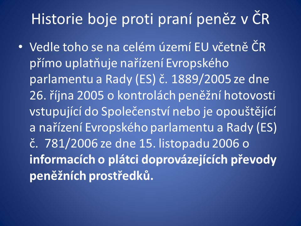 Historie boje proti praní peněz v ČR
