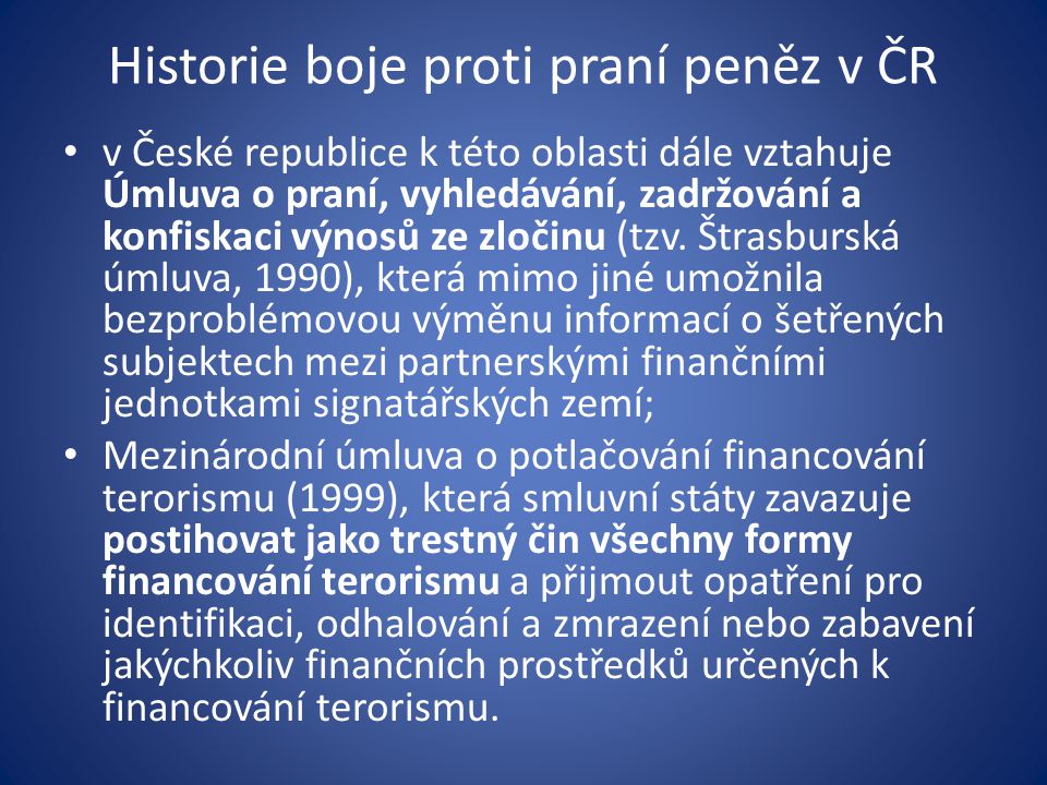Historie boje proti praní peněz v ČR