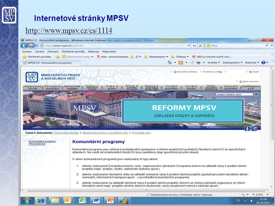 Internetové stránky MPSV