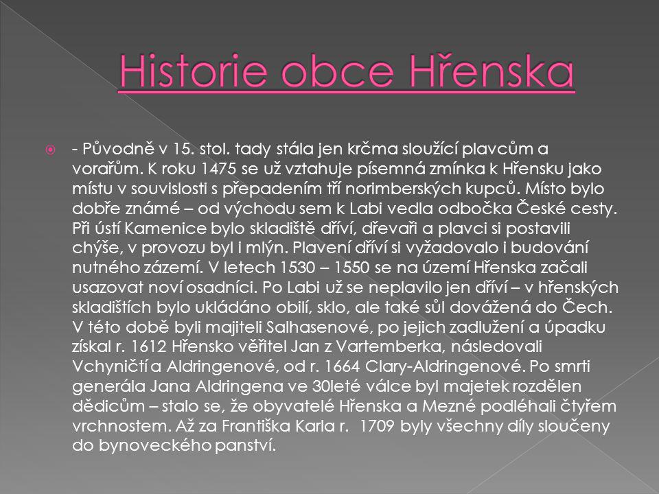 Historie obce Hřenska