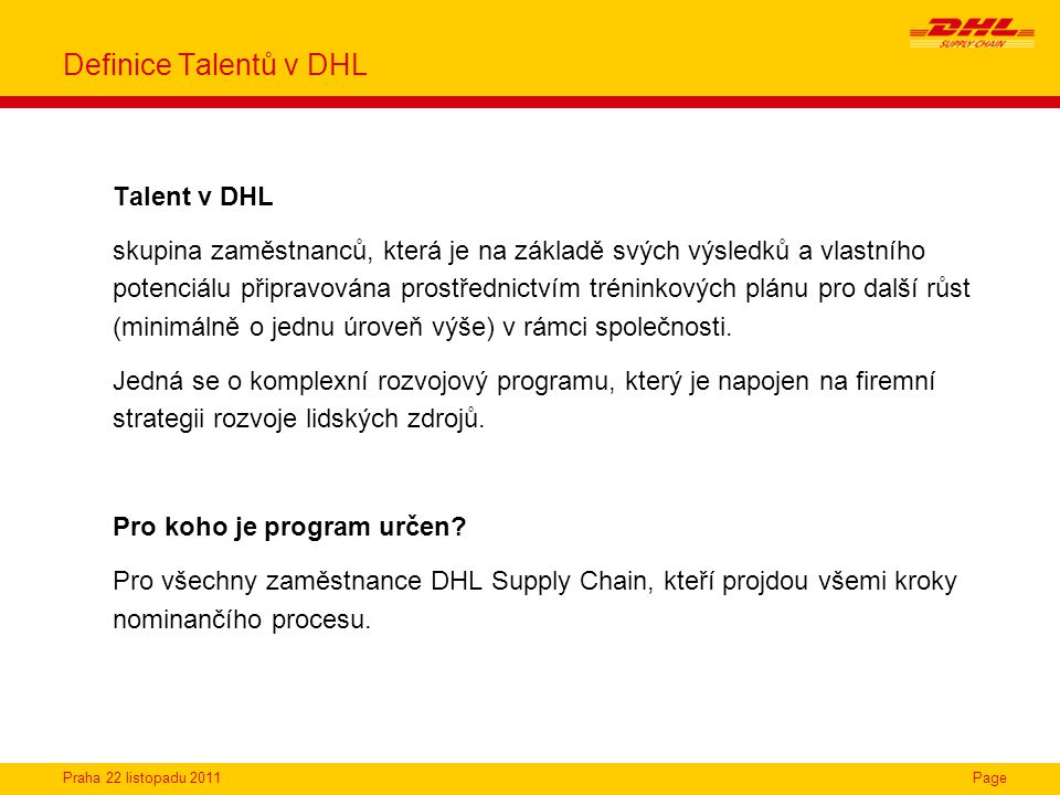Definice Talentů v DHL Talent v DHL